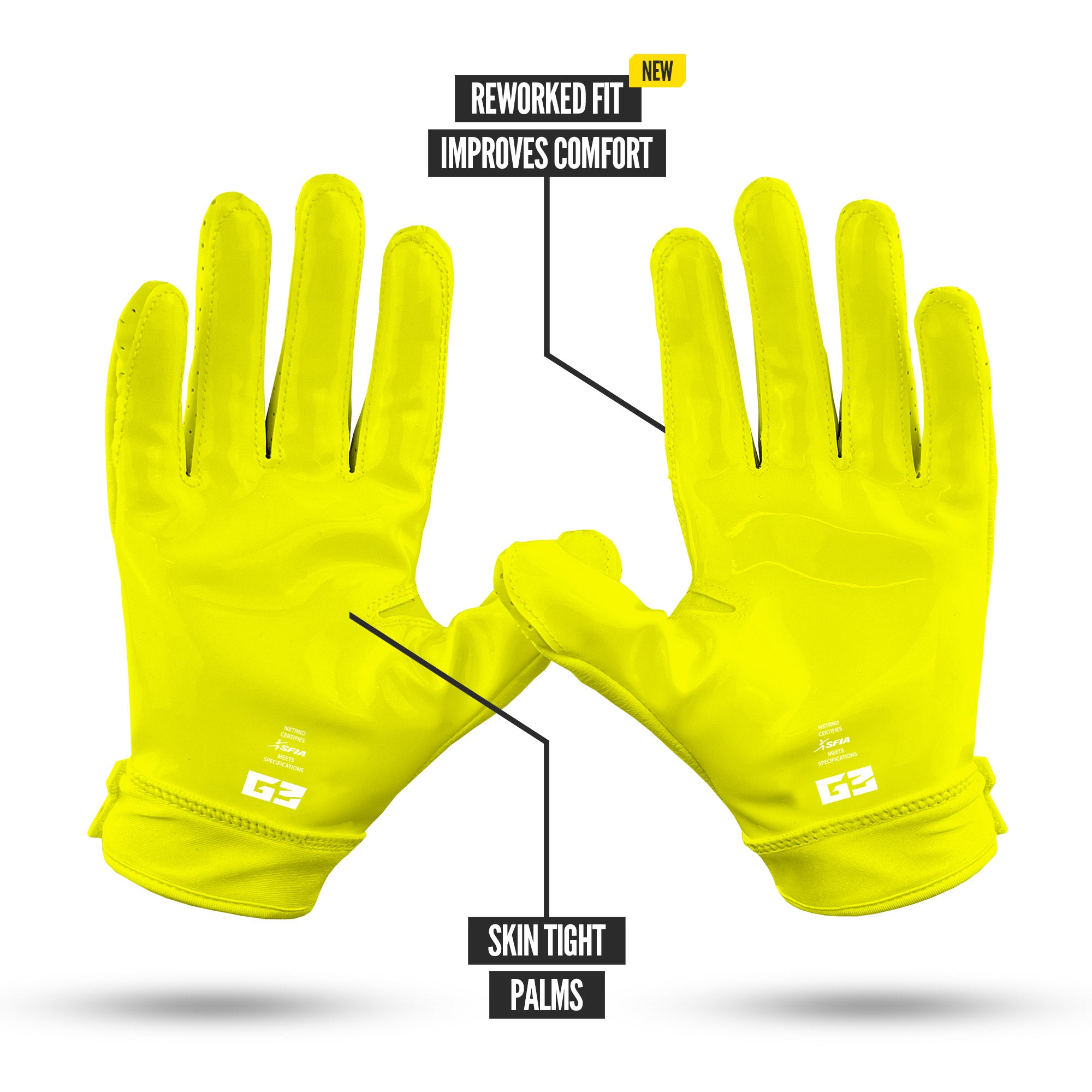 NXTRND G3® Pro Padded Football Gloves Neon Yellow